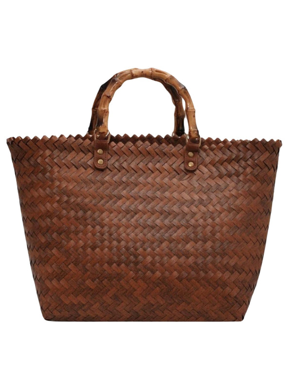 Bolsa luxo de palha com alça de bambu