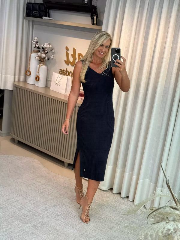 Vestido Midi Biamar De Algodão Azul Marinho