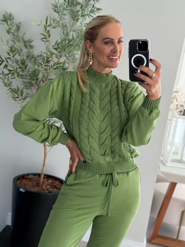 Blusa Abenção Trançada Com Moletom Verde