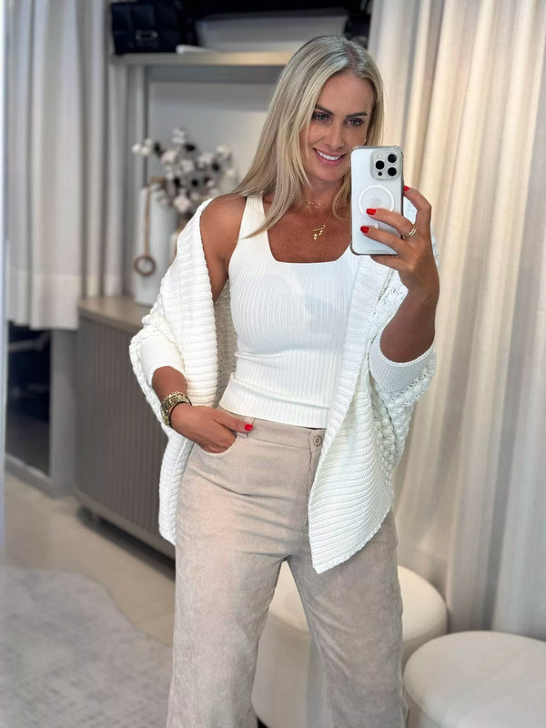 Casaco Biamar Casulo Com Ponto Pipoca Off White