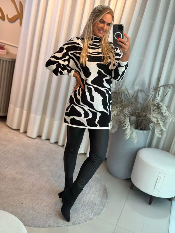 Vestido Biamar Animal Print Preto e Branco
