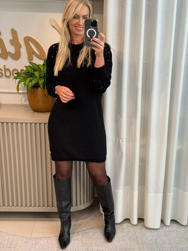 Vestido Abenção Com Manga Trançada Preto