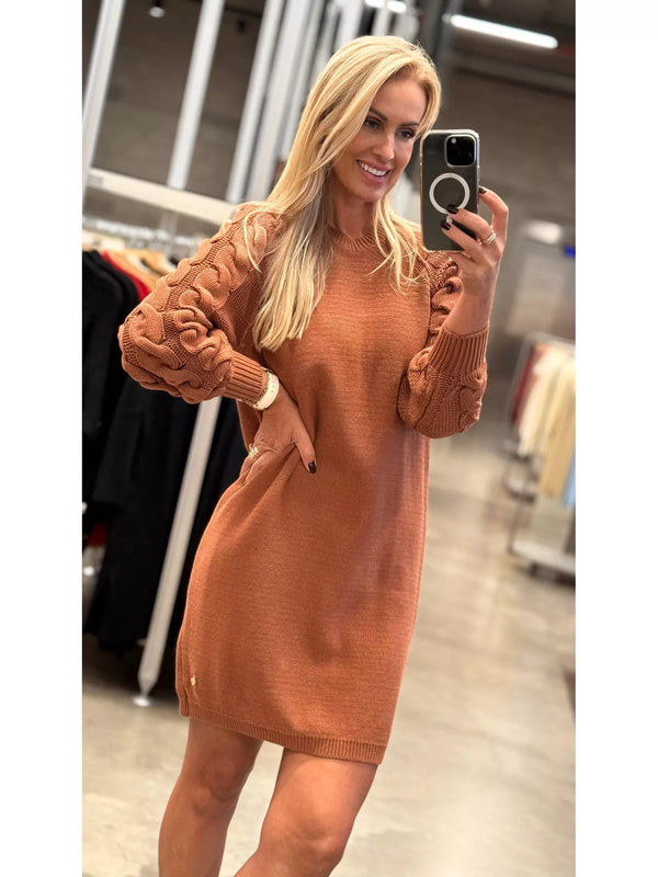 Vestido Abenção Com Manga Trançada Telha
